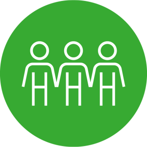Green logo with white 3 outline human figures